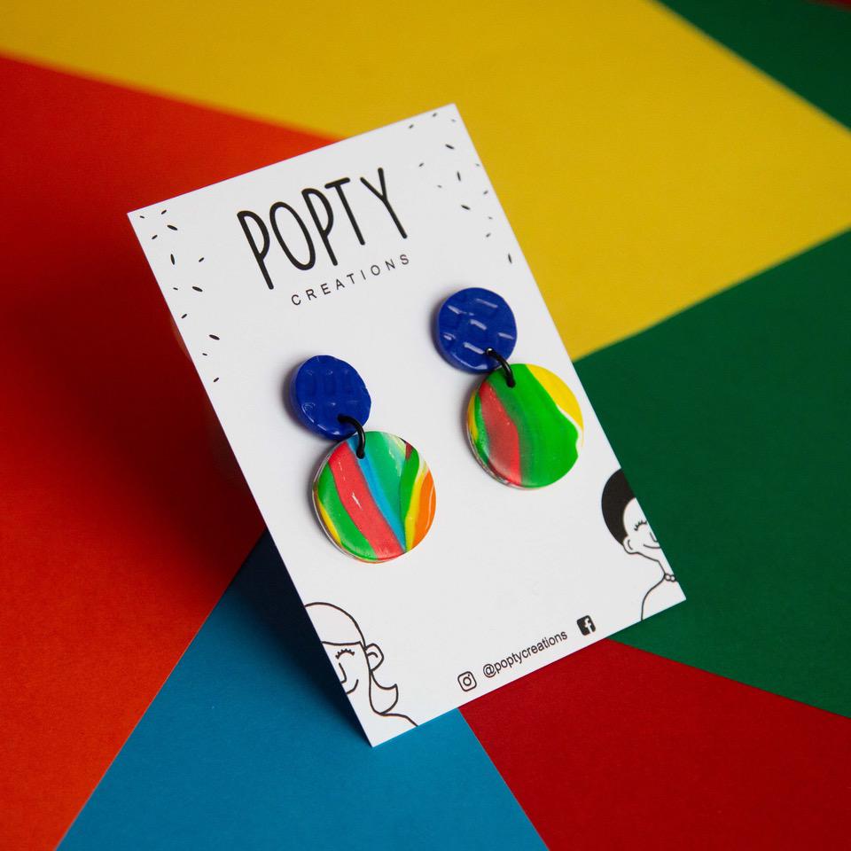 MARBLED RAINBOW CIRCLE DANGLES