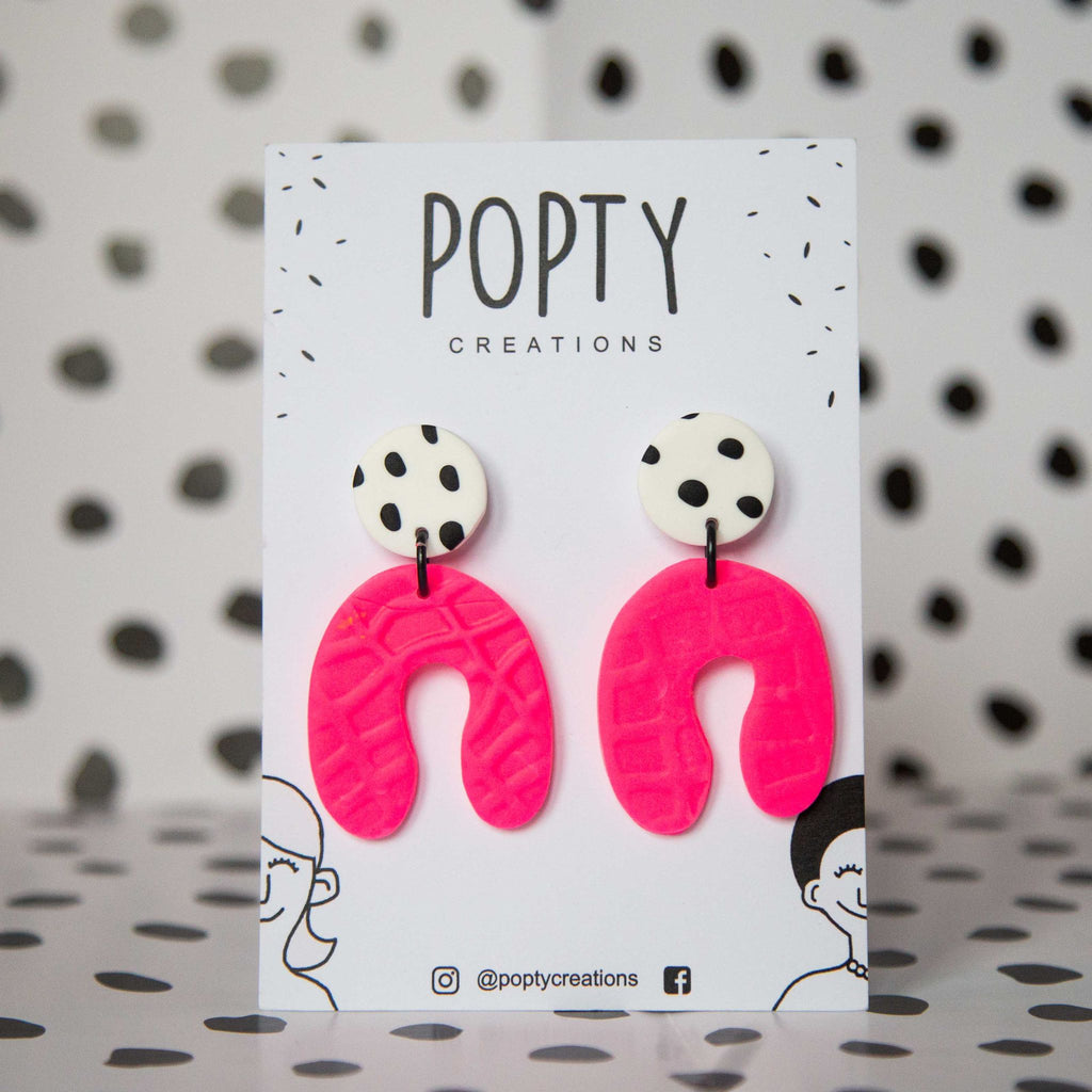 Neon Pink Polka Lucky Dangles