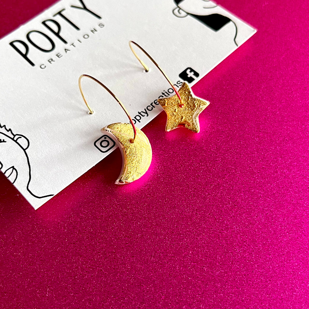 NEON NATALE GOLD STAR AND MOON HOOPS