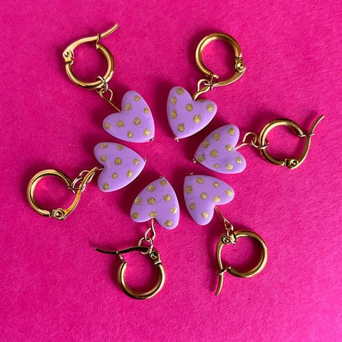 LILAC WITH GOLD POLKA MINI HEART HUGGIE HOOP