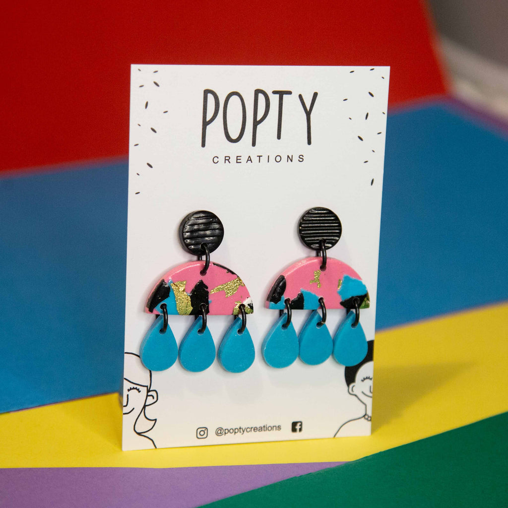 PINK LEOPARD RAIN CLOUD DANGLES