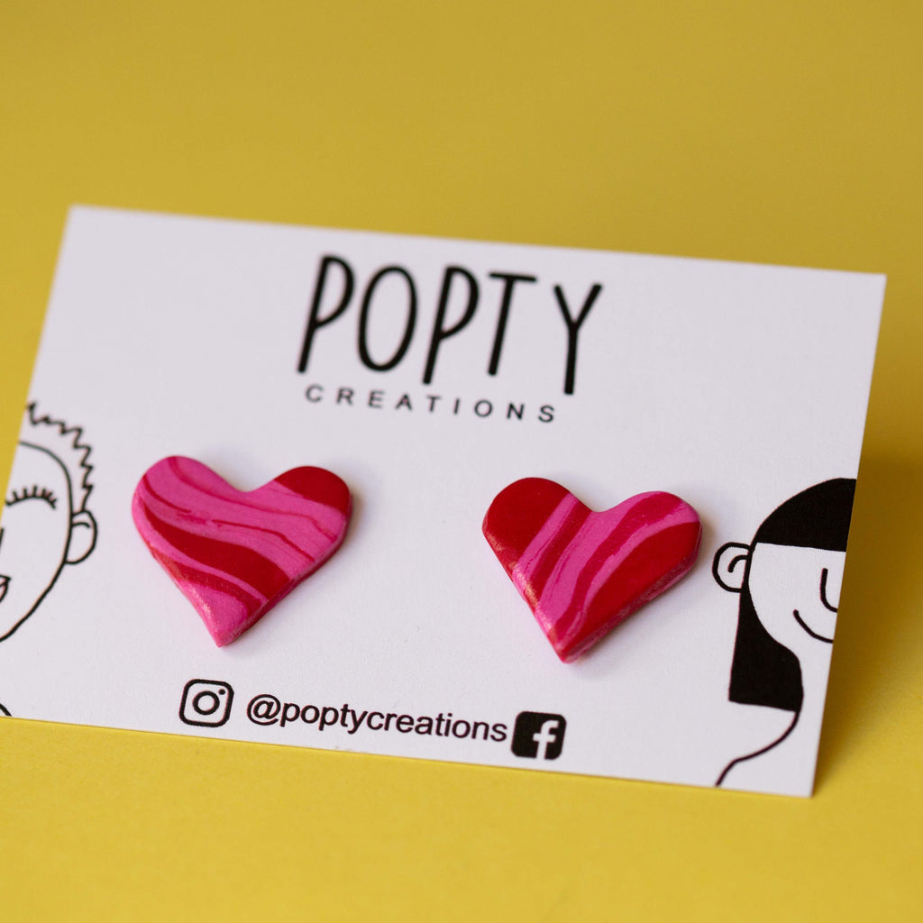 RED & PINK MARBLE STATEMENT LOVE STUDS