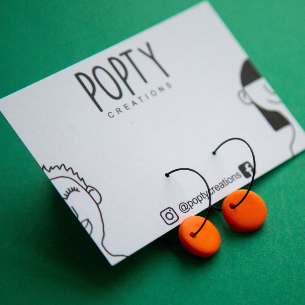 ORANGE DISCO BLACK WIRE HOOPS