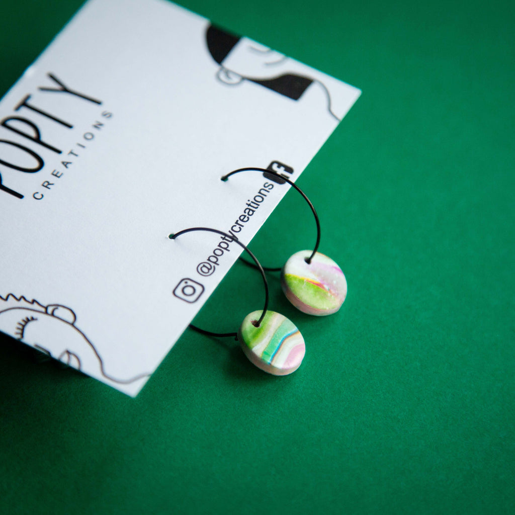 MARBLE DISCO BLACK WIRE HOOPS