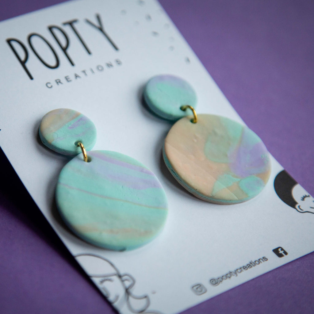 MERMAID MARBLE LARGE CIRCLE DANGLES
