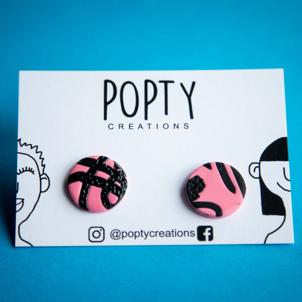 PINK & BLACK LARGE STATEMENT STUDS
