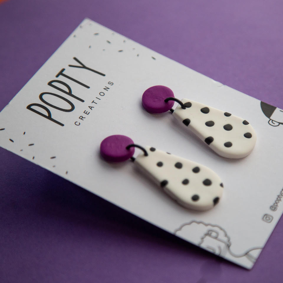 DALMATIAN SPOT PEARDROP DANGLES